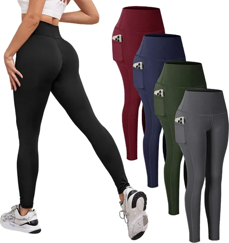 Opuntia Paquete de 5 leggings para mujer, cintura alta, control de abdomen, suaves, color negro, pantalones de yoga adelgazantes para entrenamiento