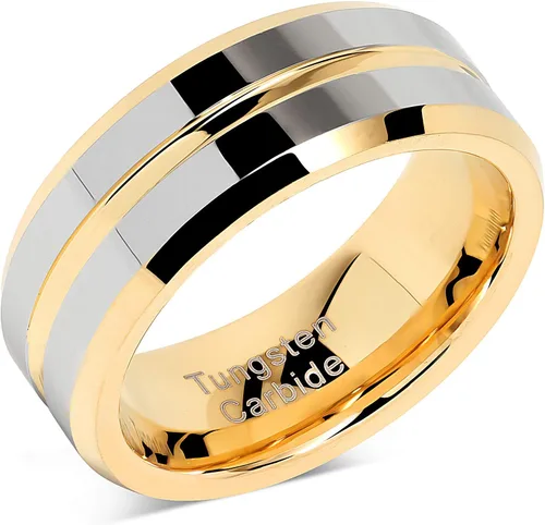 100S JEWELRY Anillos de tungsteno personalizados para alianzas de boda para hombres, oro y plata, línea central acanalada de dos tonos, tamaño 6-16