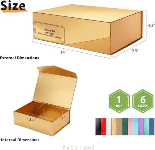 Miniatura 2 de PACKHOME Caja de regalo grande con tapa de 13.5 x 9 x 4.1 pulgadas, resistente caja de regalo plegable con cierre magnético para embalaje de regalo