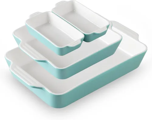Miniatura 8 de Sweejar Juego de 4 cazuelas para horno, utensilios de cerámica para hornear, platos rectangulares para hornear con asas, sartenes para lasaña
