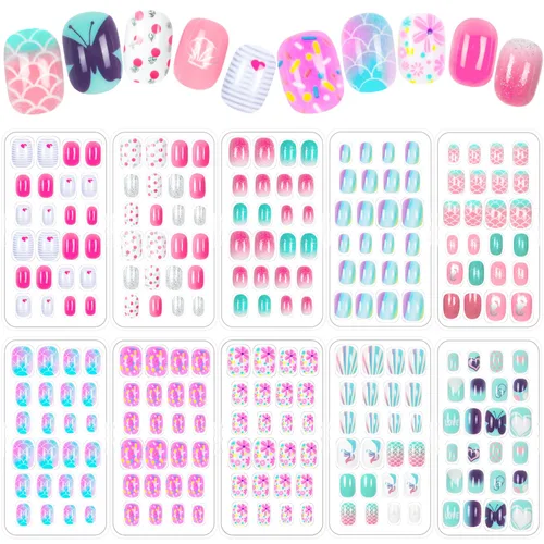 Miniatura 15 de 240 piezas de uñas postizas para niñas, uñas artificiales para niñas, uñas postizas de presión para niñas, uñas de acrílico de cubierta completa
