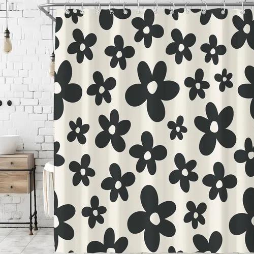 Miniatura 47 de Cortina de ducha pequeña para casa rodante, tamaño medio, estilo retro de los 70, con flores bonitas, estética abstracta de margaritas, decorativa
