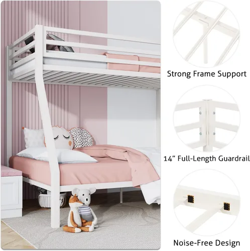 Miniatura 6 de SHA CERLIN Litera tipo loft de tamaño individual sobre full con escalera y barandilla, listones de metal resistente, no necesita somier, muebles