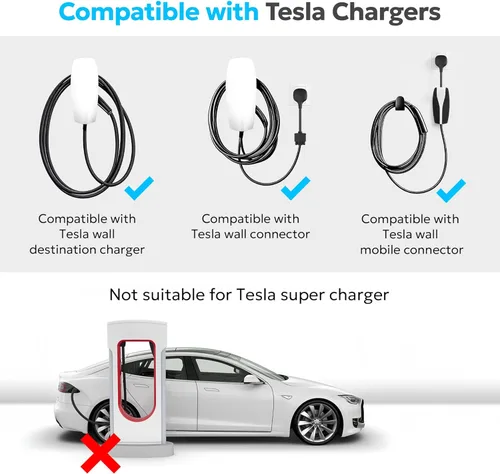 Miniatura 3 de Adaptador para cargador Tesla a J1772 EV [solo a J1772], convertidor de hasta 60 amperios 250 V CA con bloqueo de seguridad de presión, compatible