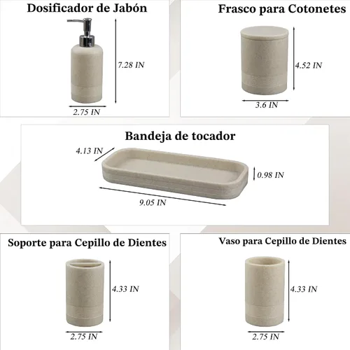 Miniatura 7 de LIN CHUAN Juego de accesorios de baño de 6 piezas, juego de accesorios de baño con dispensador de jabón, juego de soporte para cepillos de dientes