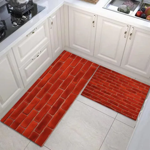 Miniatura 3 de Deep Red Kitchen Rugs, Farmhouse-Style Brick Wall Non Skid Washable Comfort Mats for Floor, Anti Fatigue Kitchen Cushioned Runner Rug Retro