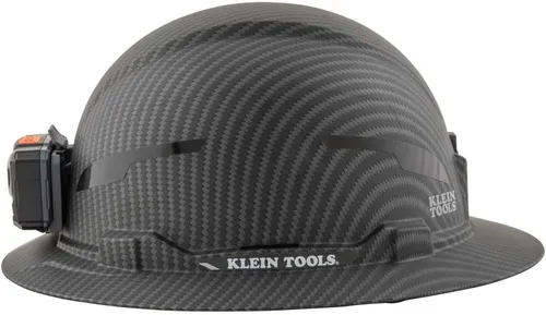 Miniatura 10 de Klein Tools 60346 Casco de seguridad, ala completa sin ventilación, clase E, patrón KARBN premium, lámpara recargable, banda para el sudor acolchada