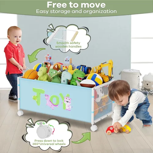 Miniatura 4 de Caja grande de juguetes para niños con ruedas, 120L Cajas de juguetes para niños extra grandes de metal y tela Oxford, cofre de juguetes organizador