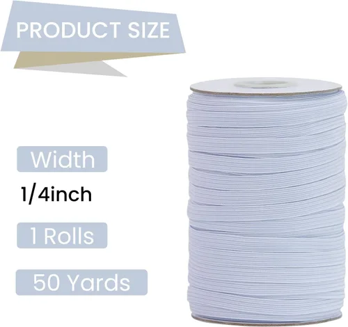 Miniatura 2 de Banda elástica plana para costura, 1/4 de pulgada, 50 yardas de alta elasticidad, cuerda elástica blanca, carrete elástico de punto para coser Blanco
