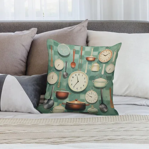 Miniatura 7 de Pots and Pans, Kitchen Clock and Cooking Art Velvet Square Decorative Throw Pillow Covers 12 "x12 Throw Pillow Covers for Outdoor Home Decor