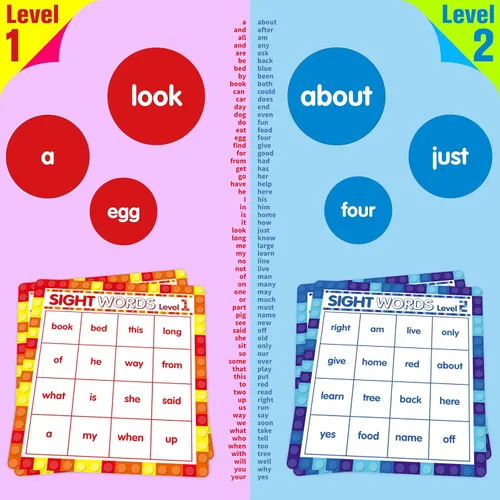 Miniatura 3 de SpriteGru Juego de bingo de palabras a la vista, 120 palabras de vista para aprender a leer nivel 1 y nivel 2 Juego de mesa de bingo Listas