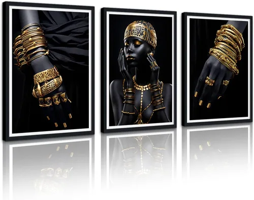 Miniatura 23 de MAMAGO Lienzo decorativo para pared, pintura de belleza dorada y negra, fotos de mujeres africanas, hermosos pósteres de mujer negra, impresiones