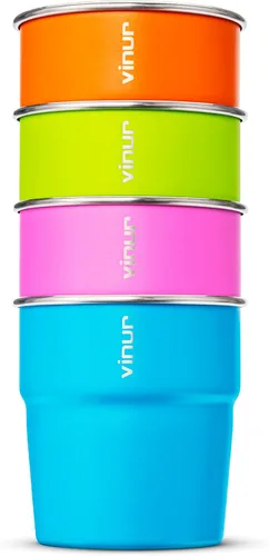 Miniatura 18 de VINUR Vasos Tumbler de Acero Inoxidable de 8 oz, Vasos de Metal Apilables para Beber para Viajes, Campamento, Exteriores, Paquete de 4
