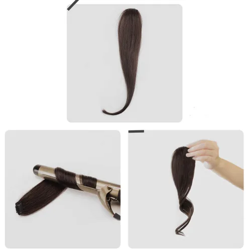 Miniatura 6 de Extensión de cabello humano con clip para mujer, fácil de usar, 1 pieza de 10 pulgadas, color negro y marrón