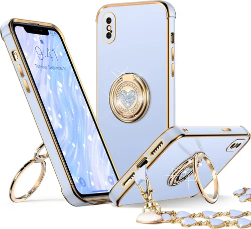 Miniatura 8 de XYZ para Funda de iPhone Xs Max con Soporte, Funda de Teléfono con Doble Soporte de Anillo, Funda de Amor-Corazón Linda de Lujo con Brillantina