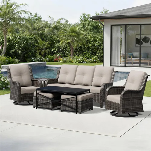 Miniatura 76 de Joyside Juego de sillas de mimbre para patio, juego de 3 piezas de mimbre para exteriores con 2 sillas reposabrazos y 1 mesa auxiliar para terraza