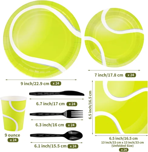 Miniatura 2 de durony 169 piezas de suministros de fiesta de tenis incluyen 48 platos de postre de tenis, 24 vasos de papel de tenis, mantel de plástico, 24