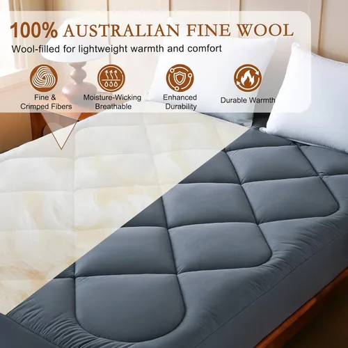 Miniatura 3 de YOUR MOON Protector de colchón de lana natural tamaño individual – 500 GSM, de lana australiana, funda de colchón acolchada con bolsillo profundo