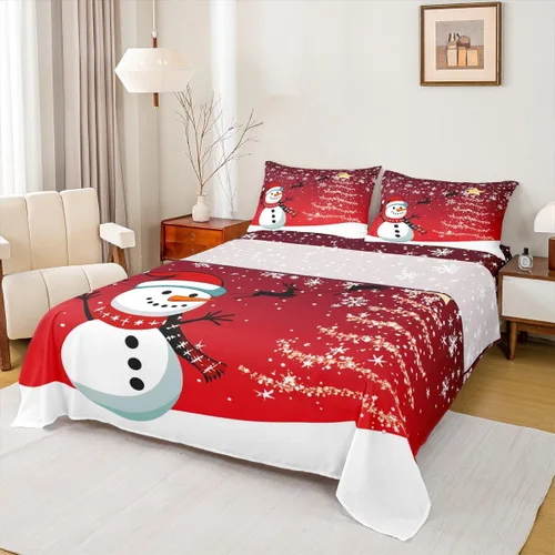 Miniatura 37 de Erosebridal Juego de ropa de cama individual con diseño de árbol de Navidad, muñeco de nieve, decoración de corona de Navidad, sábana bajera