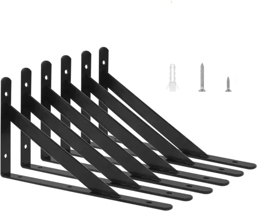 Miniatura 6 de Eau L - Soportes de estante resistentes, 6 unidades, soporte de esquina negro de 4 x 6 pulgadas, estantes flotantes de 90 grados, soportes