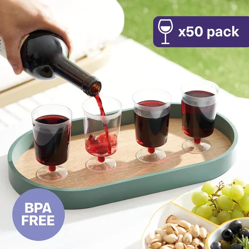 Miniatura 5 de MATANA 50 copas de vino de plástico transparente con tallo para fiestas (5 onzas), copas de vino de plástico de 4 pulgadas, copas de vino, perfectas