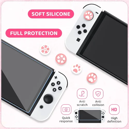 Miniatura 5 de RHOTALL Cute Sakura Carrying Case Set for Nintendo Switch OLED,Pink Flower Accessories Bundle for Switch OLED with Hard Case, Screen Protector, 4