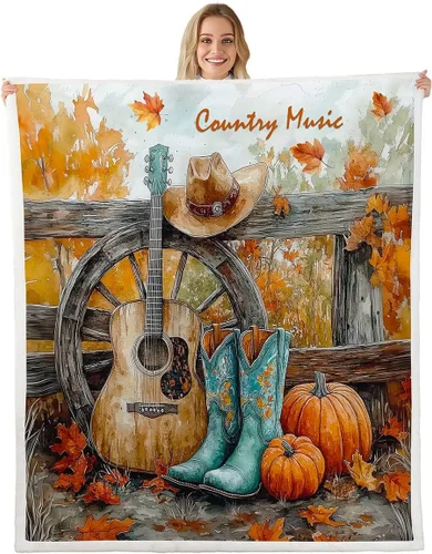 Miniatura 18 de Cowboy Boots Blanket Bohemia Musical Guitar Throw Blanket for Kids Western Rustic Cowgirl Super Soft Wrinkle Sherpa Blanket Music Notes Print 40x50