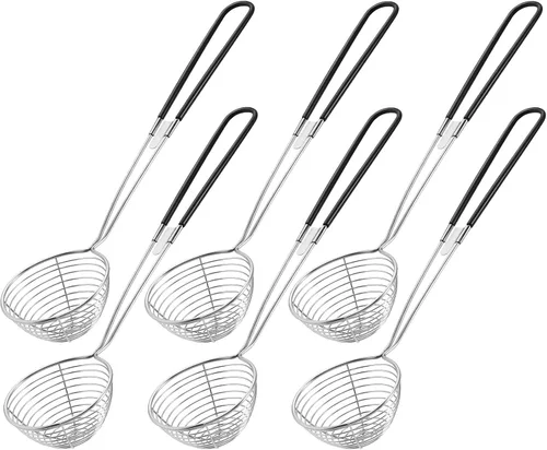 Miniatura 9 de Geiserailie Juego de 6 cucharas de acero inoxidable de 2.5 pulgadas, mini colador de araña, cuchara de malla para pasta, cuchara asiática, cucharón