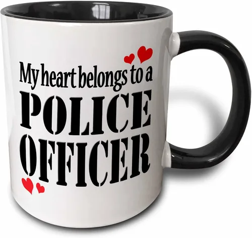 Miniatura 11 de 3dRose Taza de cerámica My heart belongs to a policer, azul/blanco
