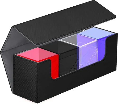 KKU Cajas de cartas con 4 cajas de tarjetas Acylic con cierre magnético, caja de almacenamiento para tarjetas coleccionables que se adapta a más de