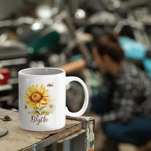 Miniatura 5 de Taza personalizada para amantes de los girasoles con nombre, regalos personalizados para amantes de las flores, taza de café de cerámica