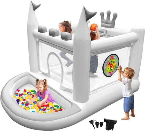 Casa inflable de rebote para niños de 3 a 8 años, castillo hinchable pequeño 5 en 1 para exteriores, saltador, piscina de pelotas, aro de