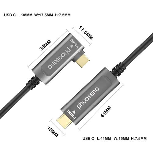Miniatura 2 de phoossno Cable de fibra óptica USB C a C, cable de ángulo USB 3.1Tipo C de 10 Gbps 33 pies compatible con Microsoft Azure Logitech Camera Aver &
