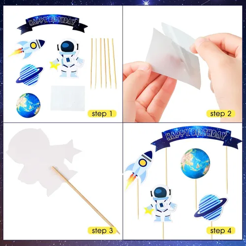 Miniatura 6 de Epakh 24 piezas de astronauta espacio para tortas espaciales, decoración de tartas, figura de astronauta, suministros para fiesta de cumpleaños, Azul