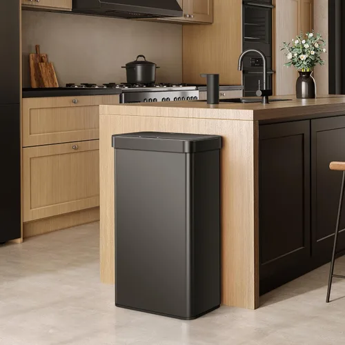 Miniatura 10 de EKO Nova - Papelera con sensor, 21 galones/80 litros, acero inoxidable, rectangular, sin contacto, con sensor de movimiento, negro mate