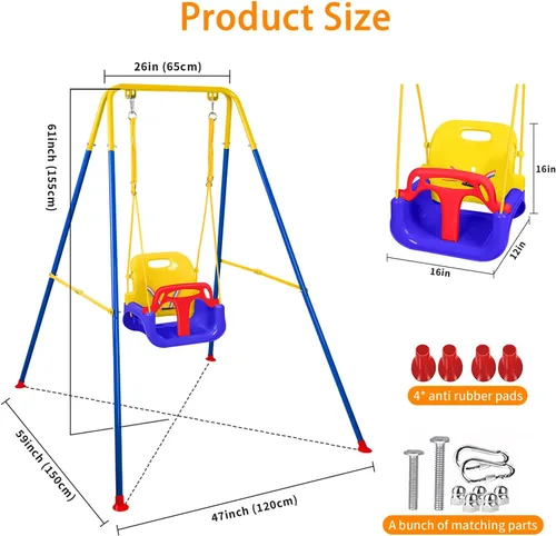 Miniatura 2 de Juego de columpios 3 en 1 para niños pequeños, columpio plegable con soporte, para interiores y exteriores, columpios multifuncionales para patio