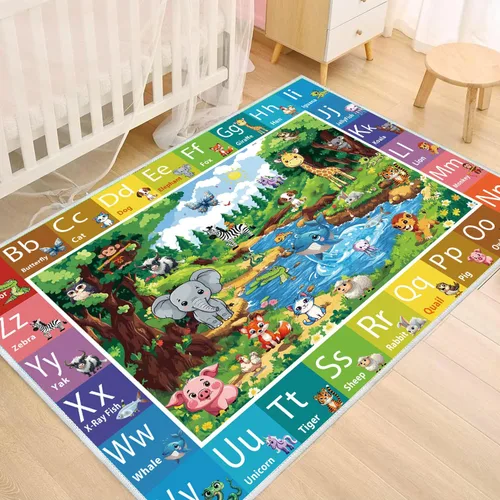 Miniatura 10 de ABC Kids Play Mat, Educational Alphabet Rug with Numbers & Animals, Non-Slip Carpet for Playroom Classroom Nursery, 59x39.4 Inch