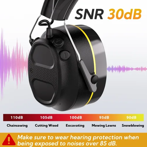 Miniatura 2 de Gel Ear Pad Bluetooth Hearing Protection Headphones, 30dB SNR, 120H Playtime, Safety Earmuffs for Mowing, Landscaping