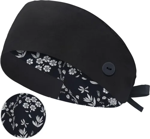 Miniatura 20 de QBA Gorra de trabajo ajustable con botón, gorro de trabajo de algodón, banda elástica para atar en la espalda, para mujeres y hombres, talla única
