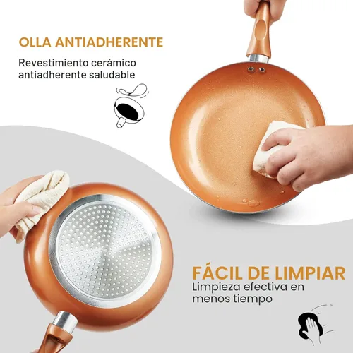 Miniatura 5 de M MELENTA Juego de ollas y sartenes ultra antiadherentes, preinstalados 11 piezas de utensilios de cocina de cobre con revestimiento de cerámica