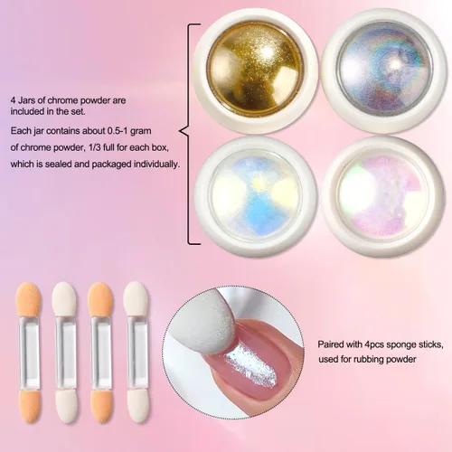 Miniatura 4 de Polvo de uñas holográfico dorado cromado para uñas de gel, pigmento iridiscente Aurora sirena, kit de polvo mágico de perla blanca con purpurina