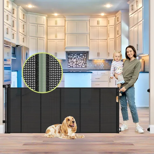 Miniatura 14 de Puertas de bebé retráctiles reforzadas de 55" de ancho para puertas para prevenir que se arrastre, puerta retráctil para exteriores, puertas