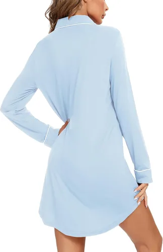 Miniatura 90 de Samring Camisón de pijama para mujer, manga corta/larga, con botones, camisón para dormir, camisón para novio, talla XXL