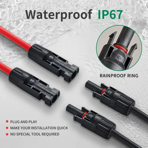 Miniatura 7 de Cable de extensión solar de 20 pies, cable de panel solar de 10 AWG de conexión profesional conectores hembra y macho, alambre de cobre estañado