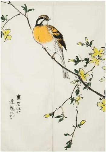 Miniatura 9 de Cortina japonesa Noren para puerta, pintura de tinta, hojas y pájaros, cortina para puerta, tapiz divisor de habitación, 33 x 35 pulgadas Bird 2