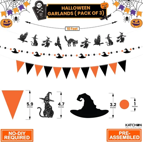 Miniatura 2 de KatchOn, Guirnalda de Halloween naranja y negra con purpurina, 10 pies, paquete de 3, banderines para decoraciones de Halloween, guirnalda