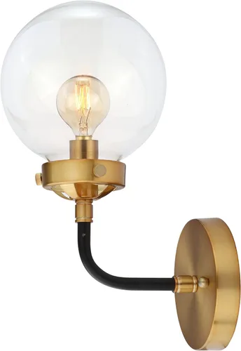 JONATHAN Y Aplique de pared LED de 1 luz color negro/latón dorado de 6 pulgadas, pantalla de globo de vidrio transparente, moderno y contemporáneo