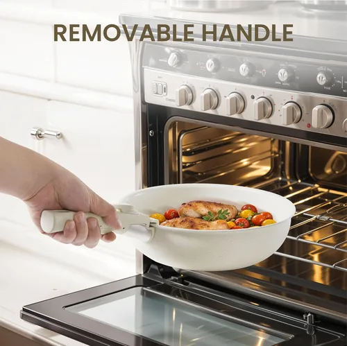 Miniatura 3 de Simple Deluxe Juego de 12 utensilios de cocina antiadherentes, con textura de granito beige y asas desmontables, resistentes a altas temperaturas
