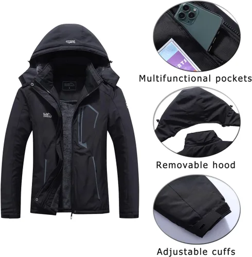 Miniatura 6 de Pooluly - Chaqueta de invierno para esquísnowboard para mujer, con capucha, impermeable, rompeviento