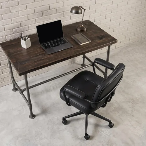 Miniatura 7 de DUOMAY Silla de escritorio retro para computadora de oficina en casa con reposabrazos, moderna silla giratoria de piel sintética con respaldo medio